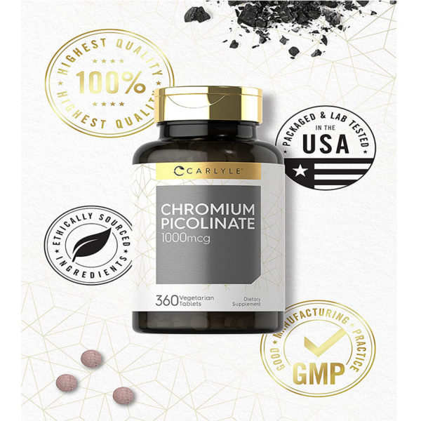 Picolinato De Cromo 1000 Mcg Sobrepeso Adelgazar 360 Veg Tabs