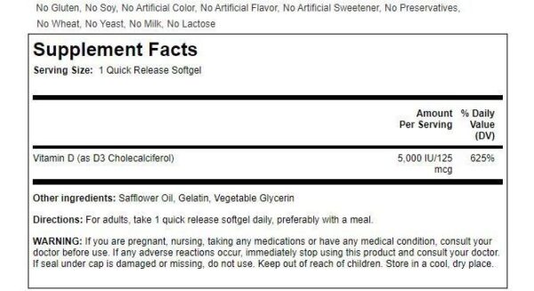 Vitamina D3 5,000 Iu 100 Cápsulas Softgels - Imagen 2