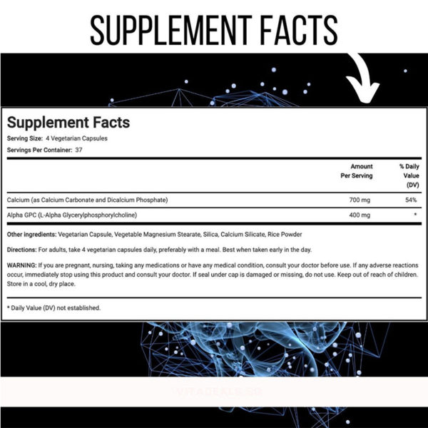 Alpha Gpc 400 Mg Por Porción 150 Caps Vegetarianas - Imagen 3