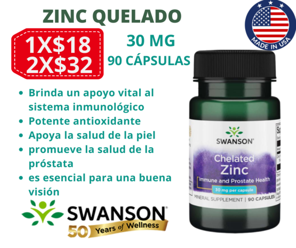 Zinc Quelado 30/50 Mg 90 Cápsulas