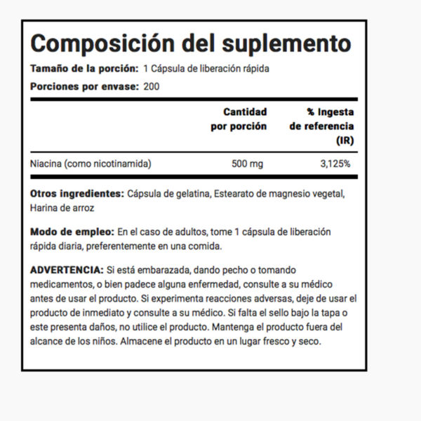 Niacinamida 500mg Vitamina B-3 Niacina De 200 Cápsulas - Imagen 2